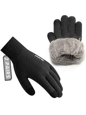 Grey Fleece Lined Touchscreen Knit Winter Gloves Men Women Thermal Warm Medium